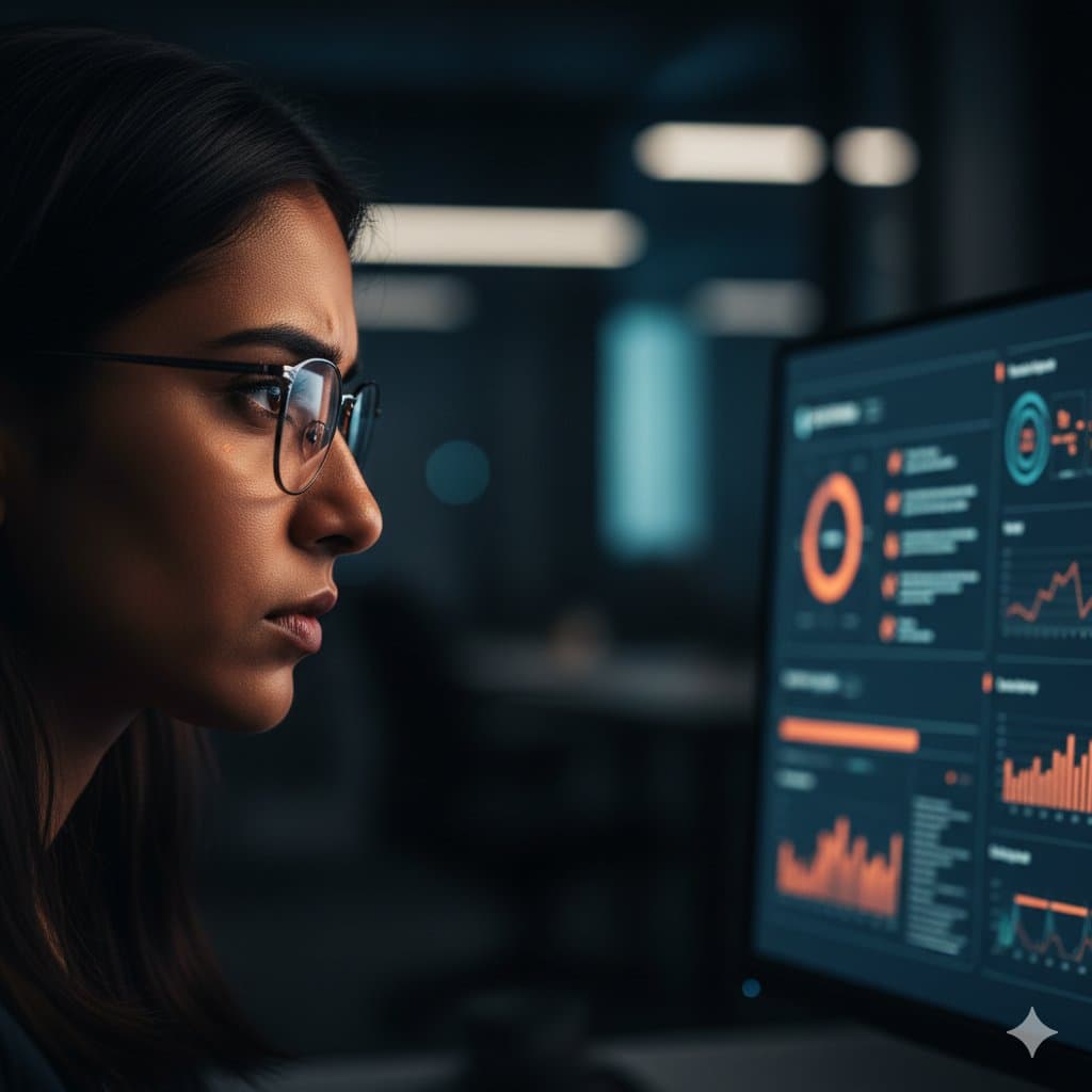 Security analyst monitoring cybersecurity dashboard